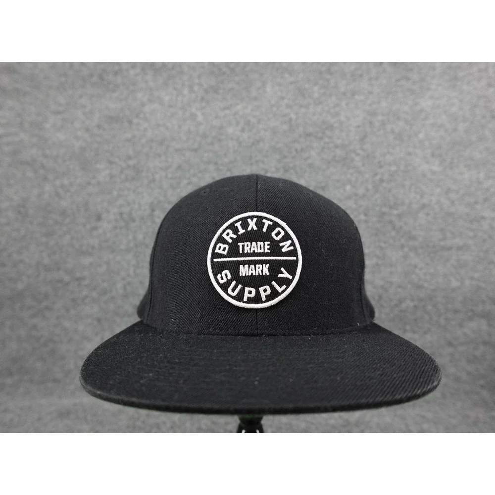 Brixton‎ Snapback Hat Mens OSFM Black Embroidered Logo Patch Flat Bill Cap